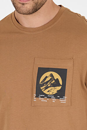 Erkek %100 Pamuk Cep Detaylı Baskılı Tişört – Bisiklet Yaka, Yazlık Model Erkek T-Shirt 0105