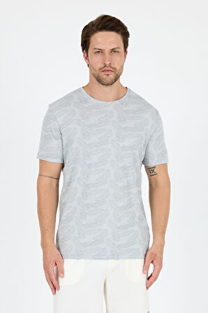 Erkek Bisiklet Yaka Desenli T-Shirt – %100 Pamuk – Rahat ve Şık Günlük Kısa Kollu Tişört 0115