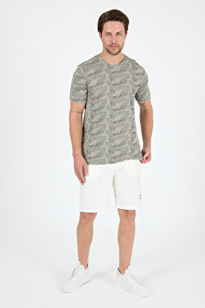 Erkek Bisiklet Yaka Desenli T-Shirt – %100 Pamuk – Rahat ve Şık Günlük Kısa Kollu Tişört 0115