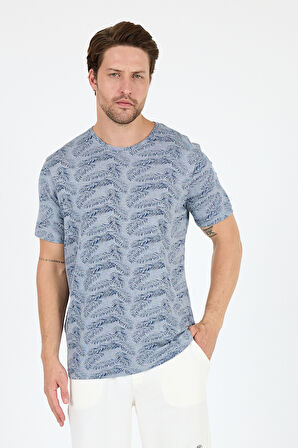 Erkek Bisiklet Yaka Desenli T-Shirt – %100 Pamuk – Rahat ve Şık Günlük Kısa Kollu Tişört 0115