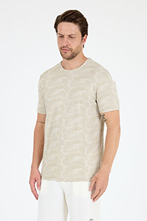 Erkek Bisiklet Yaka Desenli T-Shirt – %100 Pamuk – Rahat ve Şık Günlük Kısa Kollu Tişört 0115