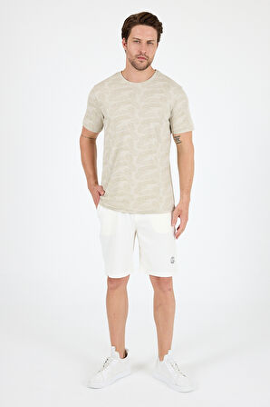 Erkek Bisiklet Yaka Desenli T-Shirt – %100 Pamuk – Rahat ve Şık Günlük Kısa Kollu Tişört 0115