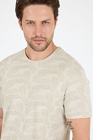 Erkek Bisiklet Yaka Desenli T-Shirt – %100 Pamuk – Rahat ve Şık Günlük Kısa Kollu Tişört 0115