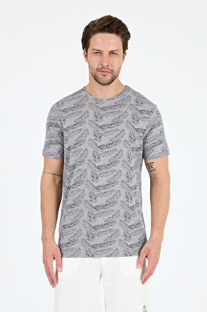 Erkek Bisiklet Yaka Desenli T-Shirt – %100 Pamuk – Rahat ve Şık Günlük Kısa Kollu Tişört 0115