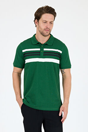 Regular Fit Pamuk Polo Yaka Kısa Kollu Önü Çizgili Pike Erkek Tişört 0035