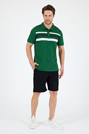 Regular Fit Pamuk Polo Yaka Kısa Kollu Önü Çizgili Pike Erkek Tişört 0035