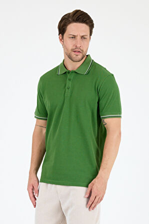 Regular Fit Pamuk Polo Yaka Kısa Kollu Yaka Ve Kol Rıbanası Çizgili Erkek Tişört 0039