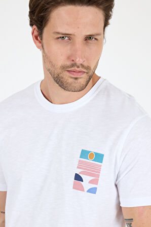 Erkek %100 Pamuk Bisiklet Yaka Kısa Kollu Baskılı T-Shirt  Rahat ve Şık Günlük Tişört 0005