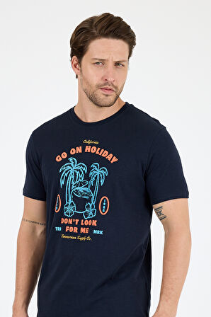 Erkek Go On Holiday Baskılı T-Shirt – %100 Pamuk – Bisiklet Yaka Kısa Kollu Rahat Erkek Tişört 0008