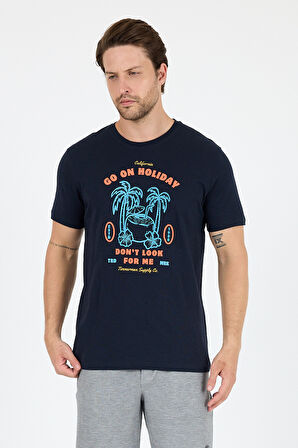 Erkek Go On Holiday Baskılı T-Shirt – %100 Pamuk – Bisiklet Yaka Kısa Kollu Rahat Erkek Tişört 0008