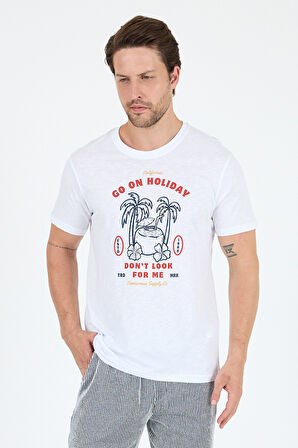 Erkek Go On Holiday Baskılı T-Shirt – %100 Pamuk – Bisiklet Yaka Kısa Kollu Rahat Erkek Tişört 0008
