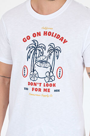 Erkek Go On Holiday Baskılı T-Shirt – %100 Pamuk – Bisiklet Yaka Kısa Kollu Rahat Erkek Tişört 0008