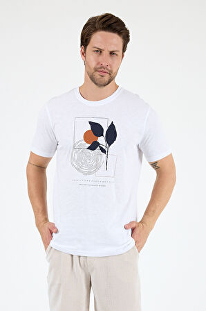 Erkek Sıfır Yaka Baskılı T-Shirt – %100 Pamuk – Rahat ve Tarz Kısa Kollu Erkek Tişört 0009