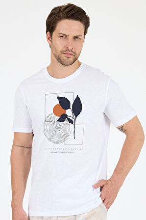 Erkek Sıfır Yaka Baskılı T-Shirt – %100 Pamuk – Rahat ve Tarz Kısa Kollu Erkek Tişört 0009