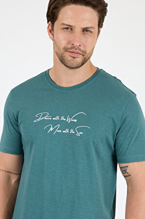 Erkek %100 Pamuk Bisiklet Yaka Kısa Kollu Baskılı T-Shirt  Rahat ve Şık Günlük Erkek Tişört 0011