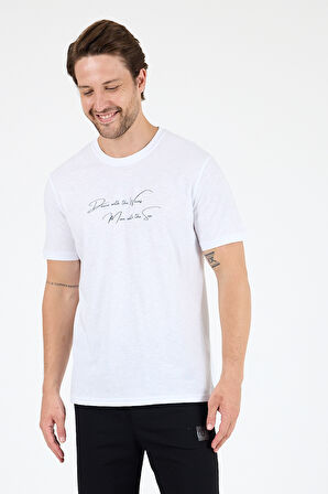 Erkek %100 Pamuk Bisiklet Yaka Kısa Kollu Baskılı T-Shirt  Rahat ve Şık Günlük Erkek Tişört 0011