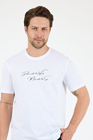 Erkek %100 Pamuk Bisiklet Yaka Kısa Kollu Baskılı T-Shirt  Rahat ve Şık Günlük Erkek Tişört 0011