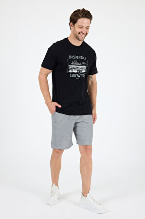 Regular Fit Pamuk Bisiklet Yaka Baskılı Penye Erkek Tişört 0012