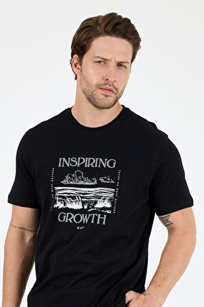 Regular Fit Pamuk Bisiklet Yaka Baskılı Penye Erkek Tişört 0012