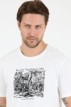 Erkek %100 Pamuk Bisiklet Yaka Kısa Kollu Baskılı T-Shirt  Rahat ve Şık Günlük Erkek Tişört 0018