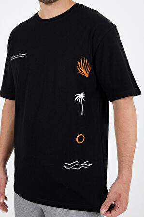 Regular Fit Pamuk Bisiklet Yaka Baskılı Penye Erkek Tişört 0024