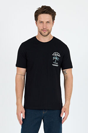 Regular Fit Pamuk Bisiklet Yaka Baskılı Penye Erkek Tişört 0027