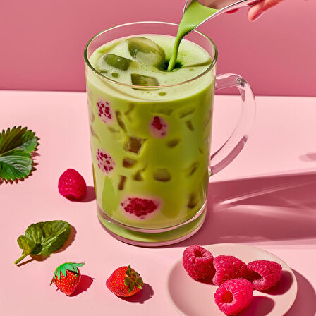 Mim and More Raspberry & Strawberry Matcha, Ahududu ve Çilek Aromalı Matcha 25 Gr