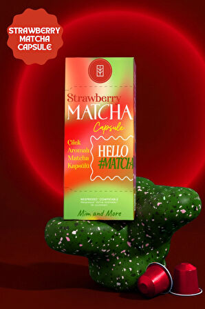 Strawberry Matcha Kapsül - Nespresso Uyumlu, Çilek Aromalı Matcha Tozu, 10'lu Paket
