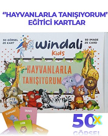 Hayvanlarla Tanışıyorum Eğitici Kartlar İlk 50 Hayvan Kartları Bebek Eğitici Kart Seti