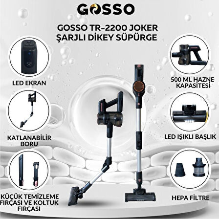 GOSSO TR 2200 JOKER ŞARJLI DİKEY SÜPÜRGE
