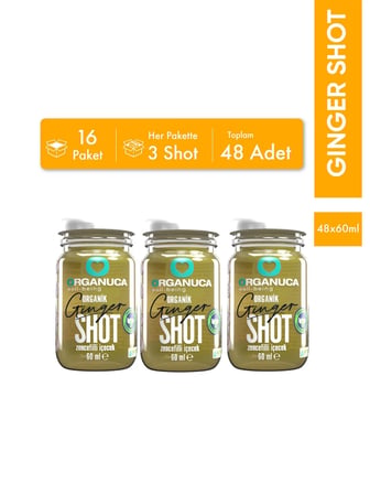 Avantajlı 16 Paket 3’lü Organik Zencefilli İçecek Ginger Shot 60 Ml- 48 Adet