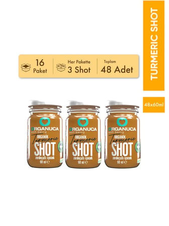 Avantajlı 16 Paket 3'lü Organik Zerdeçallı İçecek Turmeric Shot 60 Ml-48 Adet