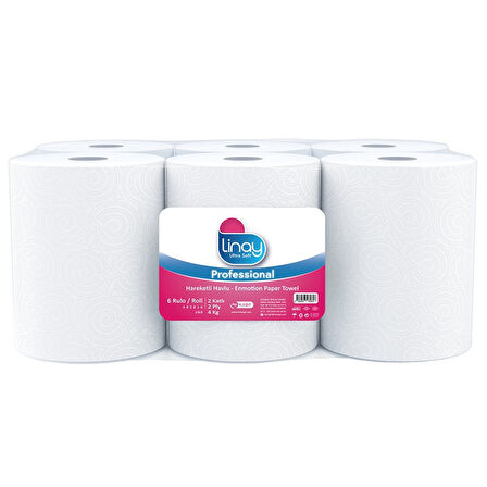 Linay Fotoselli Kağıt Havlu 6 Rulo – 4 kg, 2 Katlı, 21 cm x 67 m, %100 Selüloz, Dispenser Uyumlu