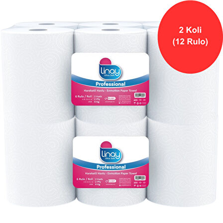 Linay Fotoselli Kağıt Havlu 6 Rulo x 2 Koli – Toplam 12 Rulo, 2 Katlı, 21 cm x 67 m, %100 Selüloz