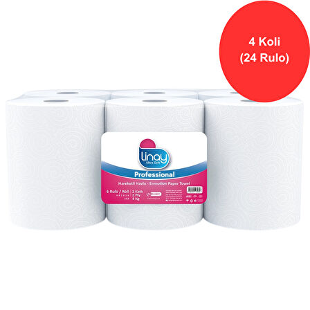 Linay Fotoselli Kağıt Havlu 6 Rulo x 4 Koli – Toplam 24 Rulo, 2 Katlı, 21 cm x 67 m, %100 Selüloz