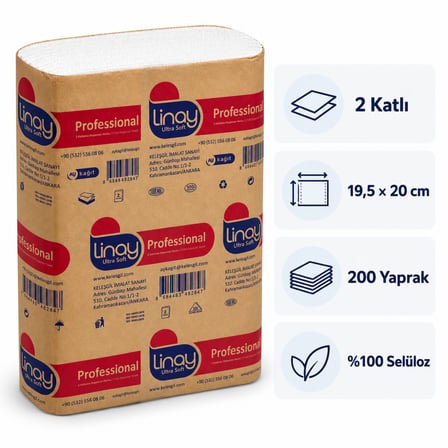 Linay Ultra Soft Z Katlama Dispenser Havlu 2 Katlı 200 Yaprak 24 Paket – 2 Koli