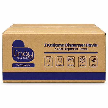 Linay Ultra Soft Z Katlama Dispenser Havlu 2 Katlı 200 Yaprak 48 Paket – 4 Koli