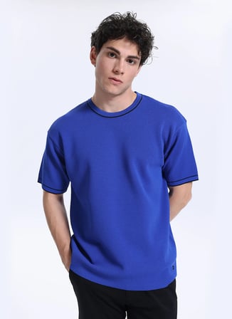 Gmg Fırenze Bisiklet Yaka Oversize Saks Erkek Kazak GU25MFW04027