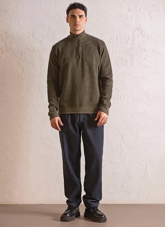 Gmg Fırenze Haki Erkek Dik Yaka Regular Fit Fitilli Desen Kazak GU25MFW04013