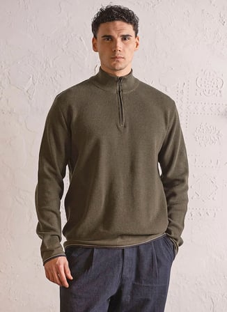 Gmg Fırenze Haki Erkek Dik Yaka Regular Fit Fitilli Desen Kazak GU25MFW04013