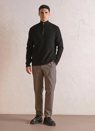Gmg Fırenze Kahverengi Erkek Dik Yaka Regular Fit Kazak GU25MFW04013