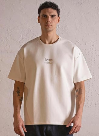 Gmg Fırenze Ekru Erkek Oversize Yazı Baskılı T-Shirt GU25MFW03008