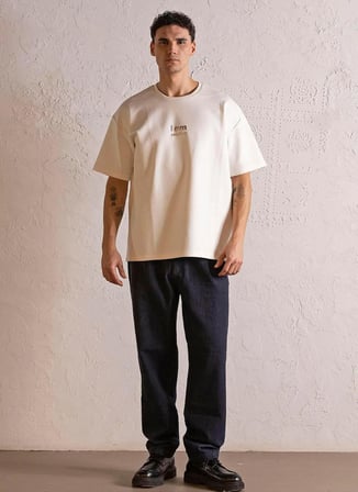 Gmg Fırenze Ekru Erkek Oversize Yazı Baskılı T-Shirt GU25MFW03008
