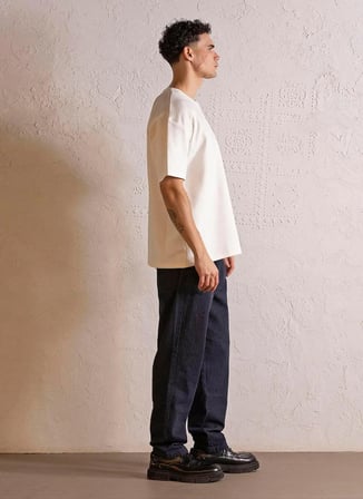 Gmg Fırenze Ekru Erkek Oversize Yazı Baskılı T-Shirt GU25MFW03008
