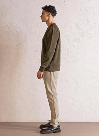 Gmg Fırenze Haki Erkek Slim Fit Yazı Baskılı Bisiklet Yaka Sweatshirt GU25MFW08033