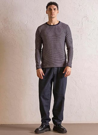 Gmg Fırenze Lacivert Erkek Slim Fit Çizgili Kazak GU25MFW04011