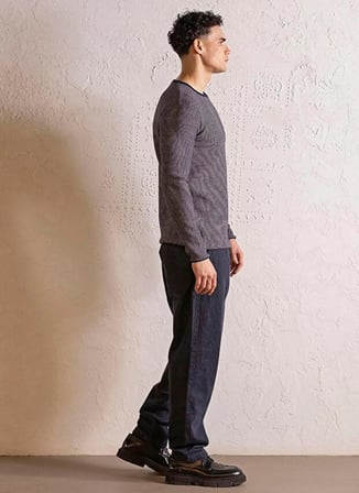 Gmg Fırenze Lacivert Erkek Slim Fit Çizgili Kazak GU25MFW04011