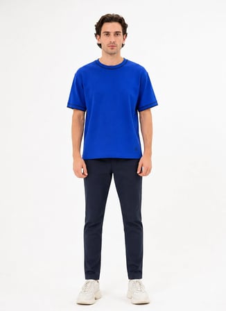 Gmg Fırenze Lacivert Erkek Bisiklet Yaka Oversize T-Shirt GU26MSS04010