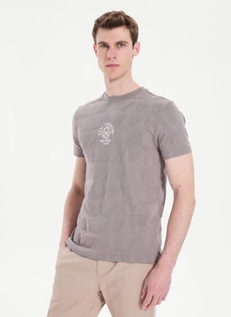 Gmg Fırenze Vizon Erkek Slim Fit Geometrik Desenli T-Shirt GU26MSS03018