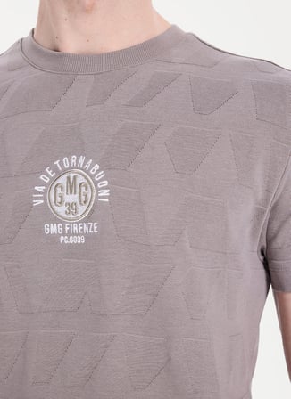 Gmg Fırenze Vizon Erkek Slim Fit Geometrik Desenli T-Shirt GU26MSS03018